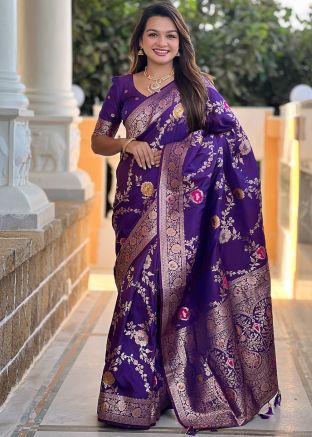 Purple Art Silk Woven Saree & Blouse