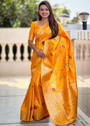Yellow Art Silk Woven Saree & Blouse