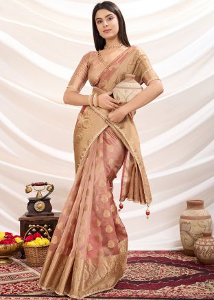 Pink Woven Tissue Silk Saree