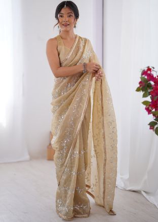  Beige Embroidered Sarees In Organza