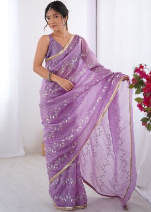 Purple Embroidered Organza Saree