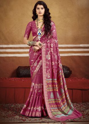 Pink Art Silk Saree In Zari Woven Work