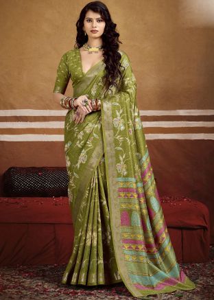 Grey Zari Woven Saree In Art Silk