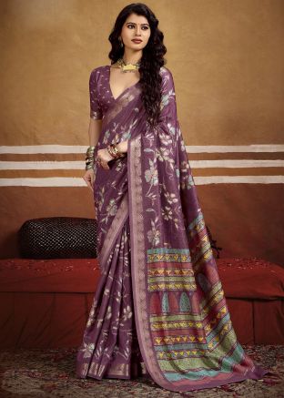 Purple Zari Woven Art Silk Saree