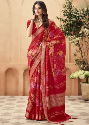 Red Woven Art Silk Saree