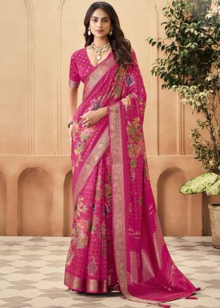 Pink Woven Art Silk Saree & Blouse