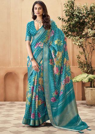Blue Art Silk Woven Saree & Blouse