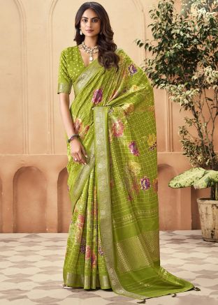 Green Woven Saree With Blouse