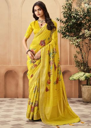 Yellow Woven Saree With Blouse