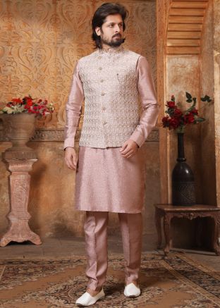 Pink Silk Readymade Kurta Pyjama Set