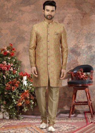 Brown Woven Readymade Mens Sherwani