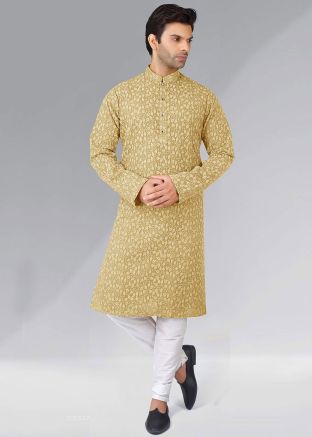 Readymade Yellow Georgette Chikankari Kurta Pyjama