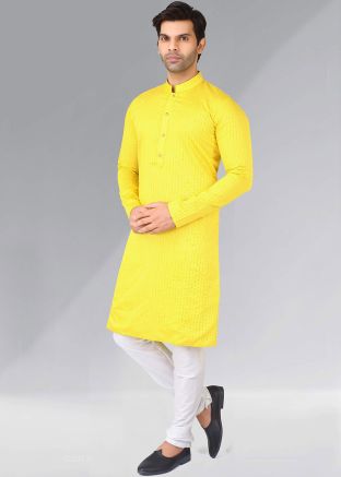Yellow Sequins Embroidered Readymade Kurta Pajama