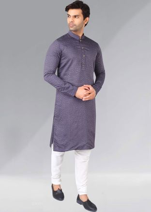 Grey Sequins Embroidered Readymade Kurta Pajama