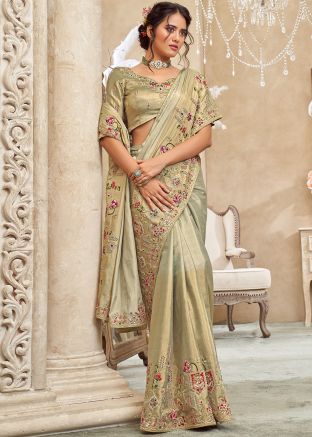 Green Viscose Saree With Embroidered Pallu