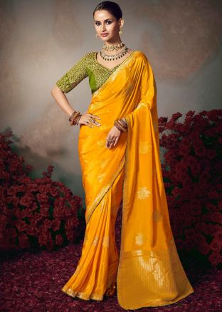 Yellow Art Silk Saree with Zari Motifs