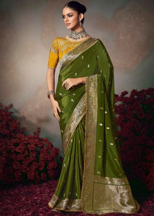 Green Art Silk Saree with Woven Border