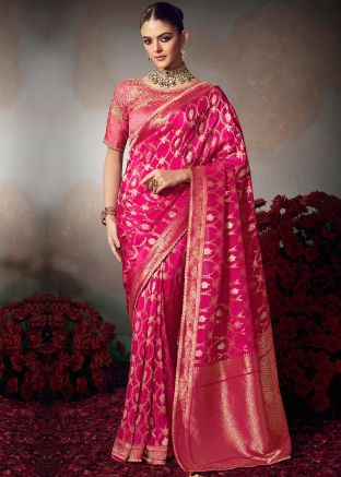 Pink Art Silk Saree with Resham Detailing