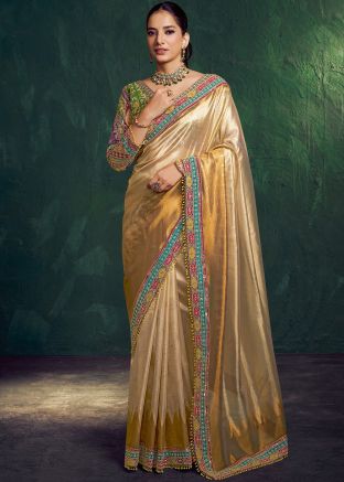 Golden Kanjivaram Silk Saree With Zari Motifs