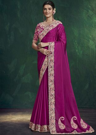 Pink Silk Saree With Embroidered Border