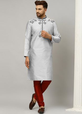 Grey Thread Embroidered Kurta