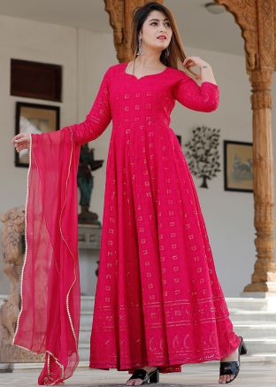 Readymade Chikankari Embroidered Pink Anarkali Kurta
