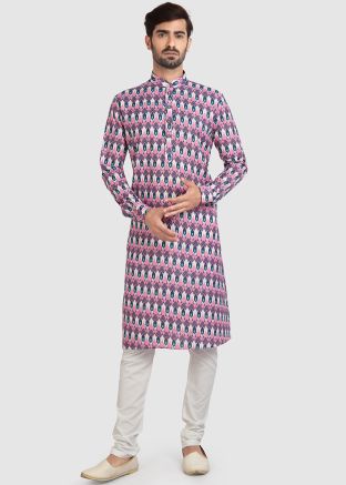 Readymade Pink Cotton Kurta With Plain Churidar