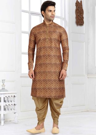 Readymade Brown Banarasi Silk Dhoti Kurta Set