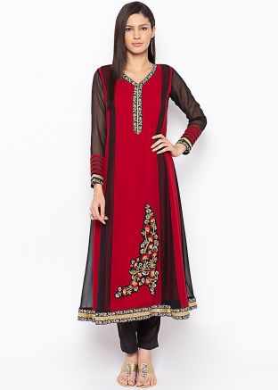 Red And Black Flared Readymade Kurta
