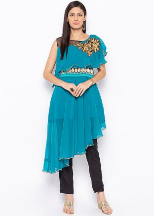 Blue Asymmetric Readymade Georgette Kurti