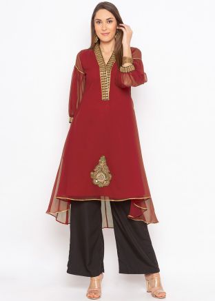 Maroon Asymmetric Readymade Georgette Kurta