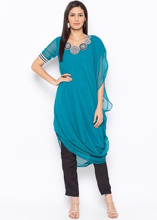 Blue Readymade Georgette Asymmetric Kurta