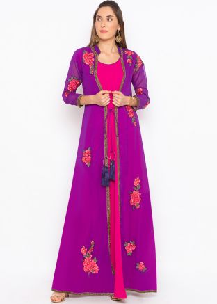 Readymade Pink And Purple Jacket Style Kurti