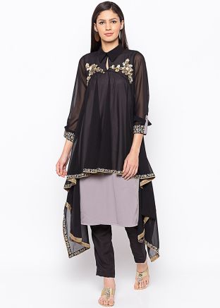 Readymade Black Asymmetric Kurti In Georgette