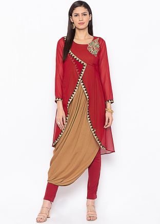 Readymade Maroon Asymmetric Kurti In Georgette