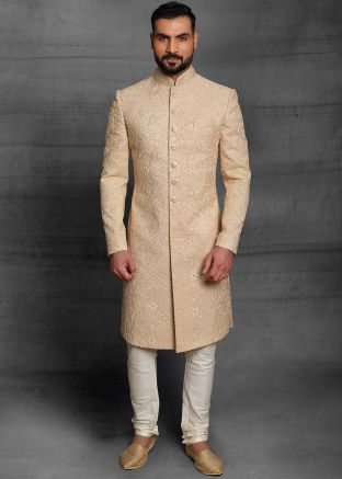 Golden Thread Embroidered Sherwani With Churidar