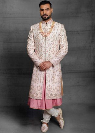 Readymade Embroidered Ceam Anarkali Kurta With Churidar