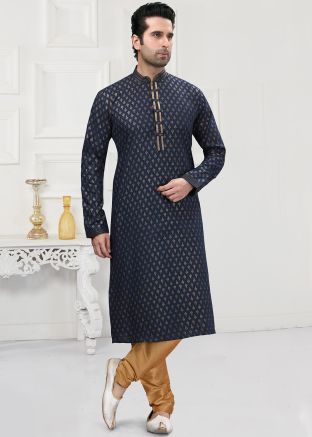 Readymade Blue Printed Cotton Kurta Pajama