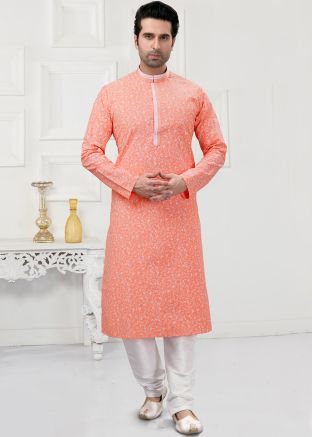 Readymade Peach Floral Printed Kurta Pyjama
