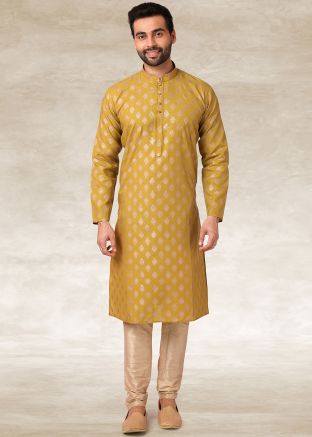 Readymade Yellow Kurta Pajama In Cotton