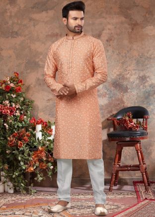 Peach Kurta Pajama In Digital Print