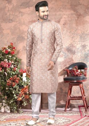 Brown Digital Floral Printed Kurta Pajama