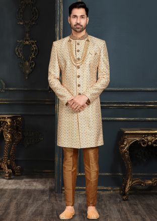 Multicolor Embroidered Sherwani With Churidar