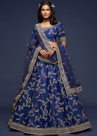 Blue Embroidered Wedding Lehenga Choli With Dupatta