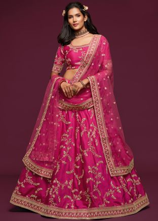 Pink Zari Embroidered Art Silk Lehenga Choli