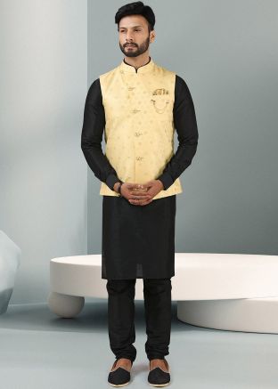 Black Readymade Kurta Pyjama And Jacket Set