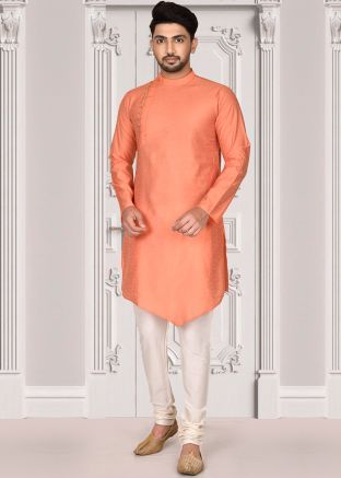 Orange Readymade Woven Kurta Pajama