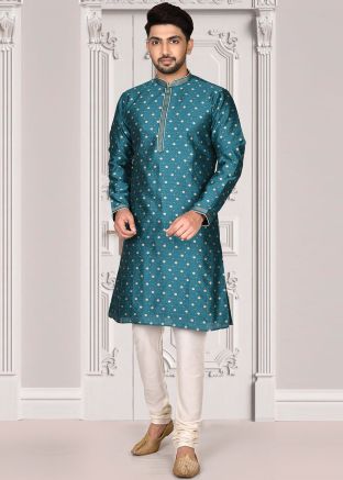 Green Woven Readymade Kurta Churidar Set