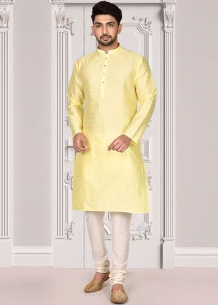 Readymade Yellow Kurta Pajama In Cotton