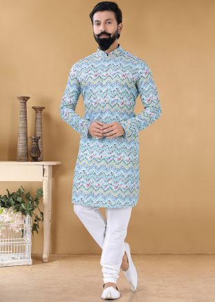 Readymade Blue Floral Printed Kurta Pajama